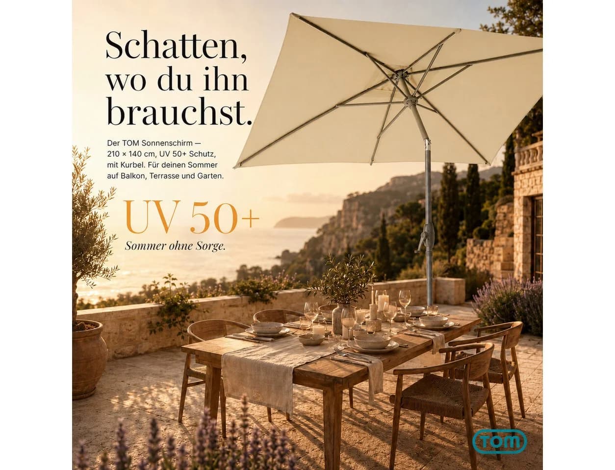 TOM Sonnenschirm mit Kurbel Beige Rechteckig