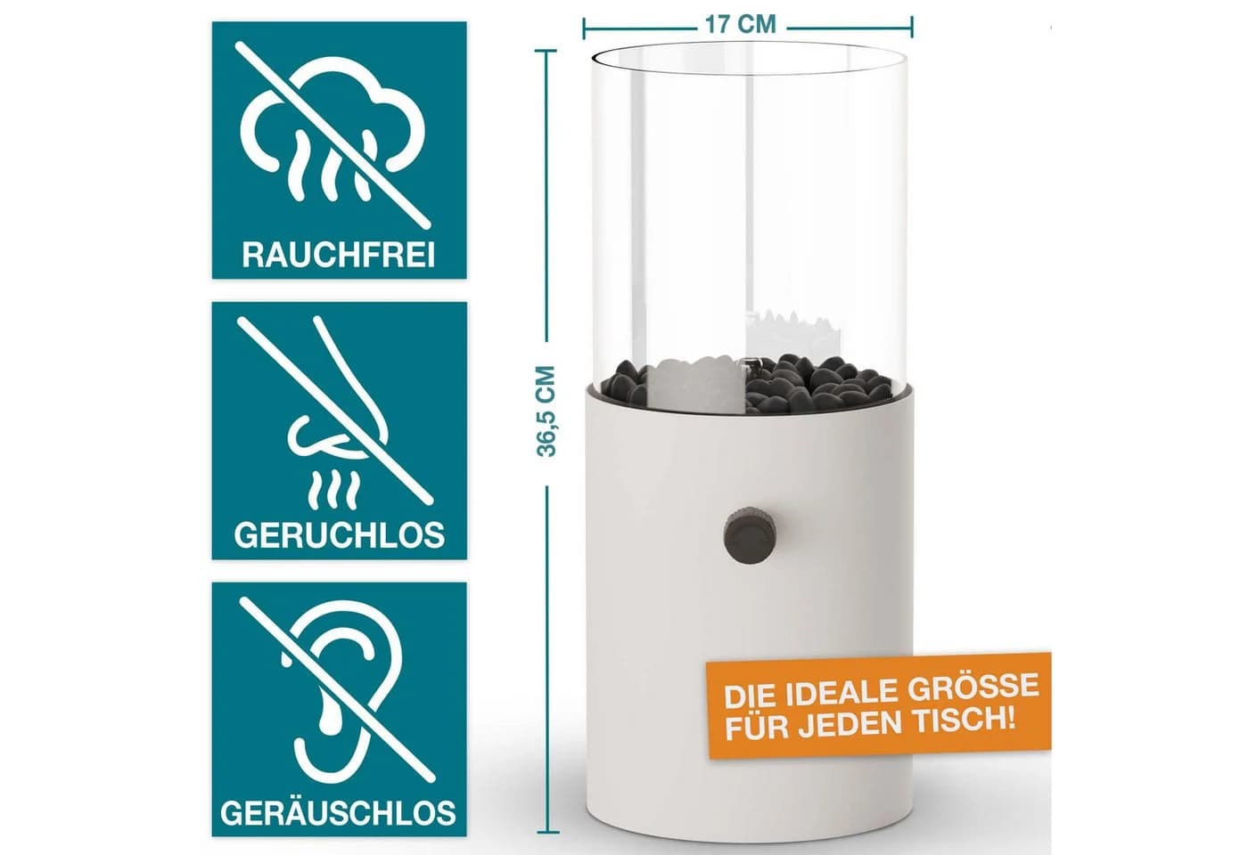 TOM Tischkamin Gas mit 3x 190g Kartuschen, 12h Brenndauer, Dekosteine, Schwarz - Bild 3