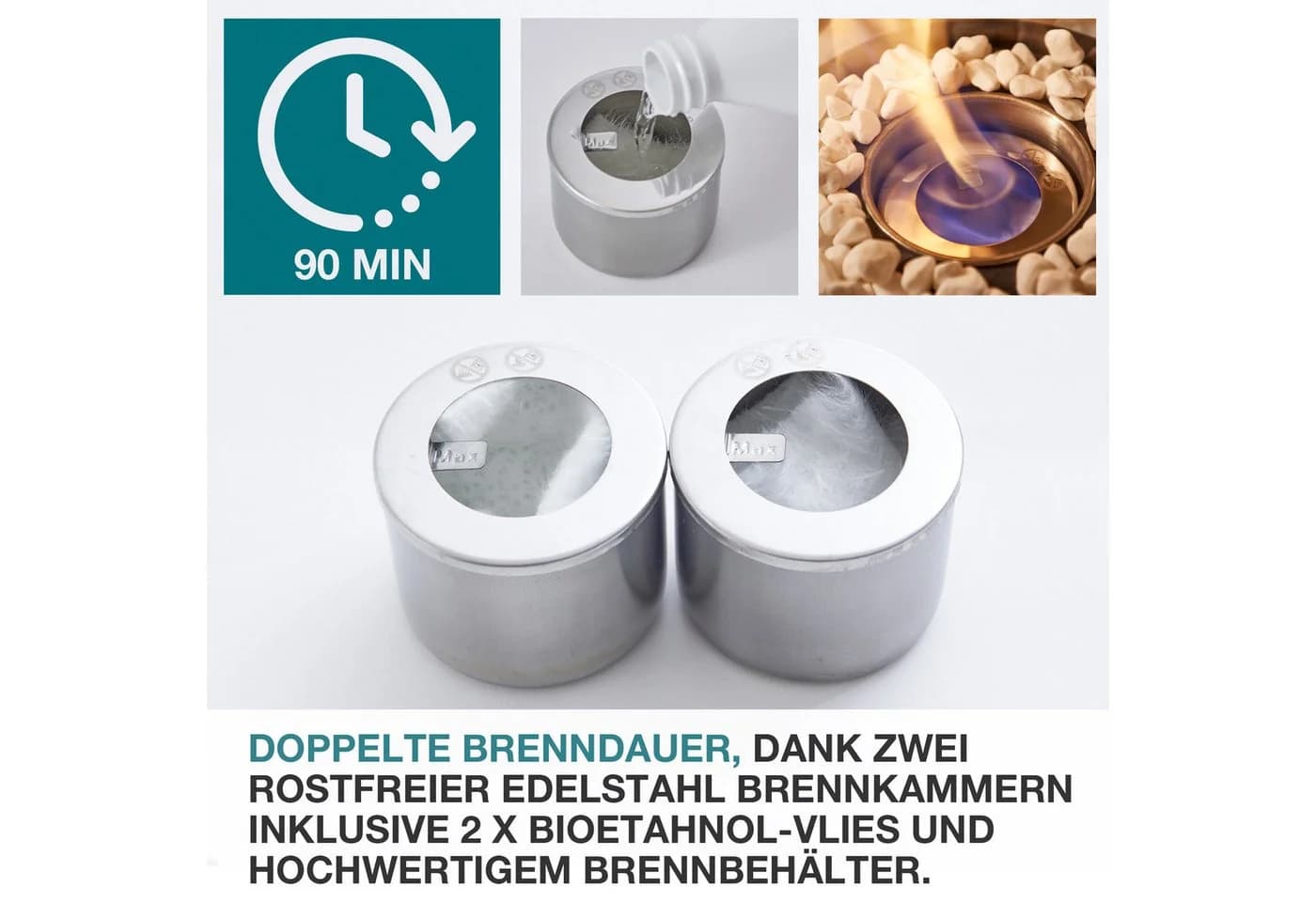 TOM Ethanol Tischkamin Rund Komplett Set mit Dekosteine (14-St), Standfuß