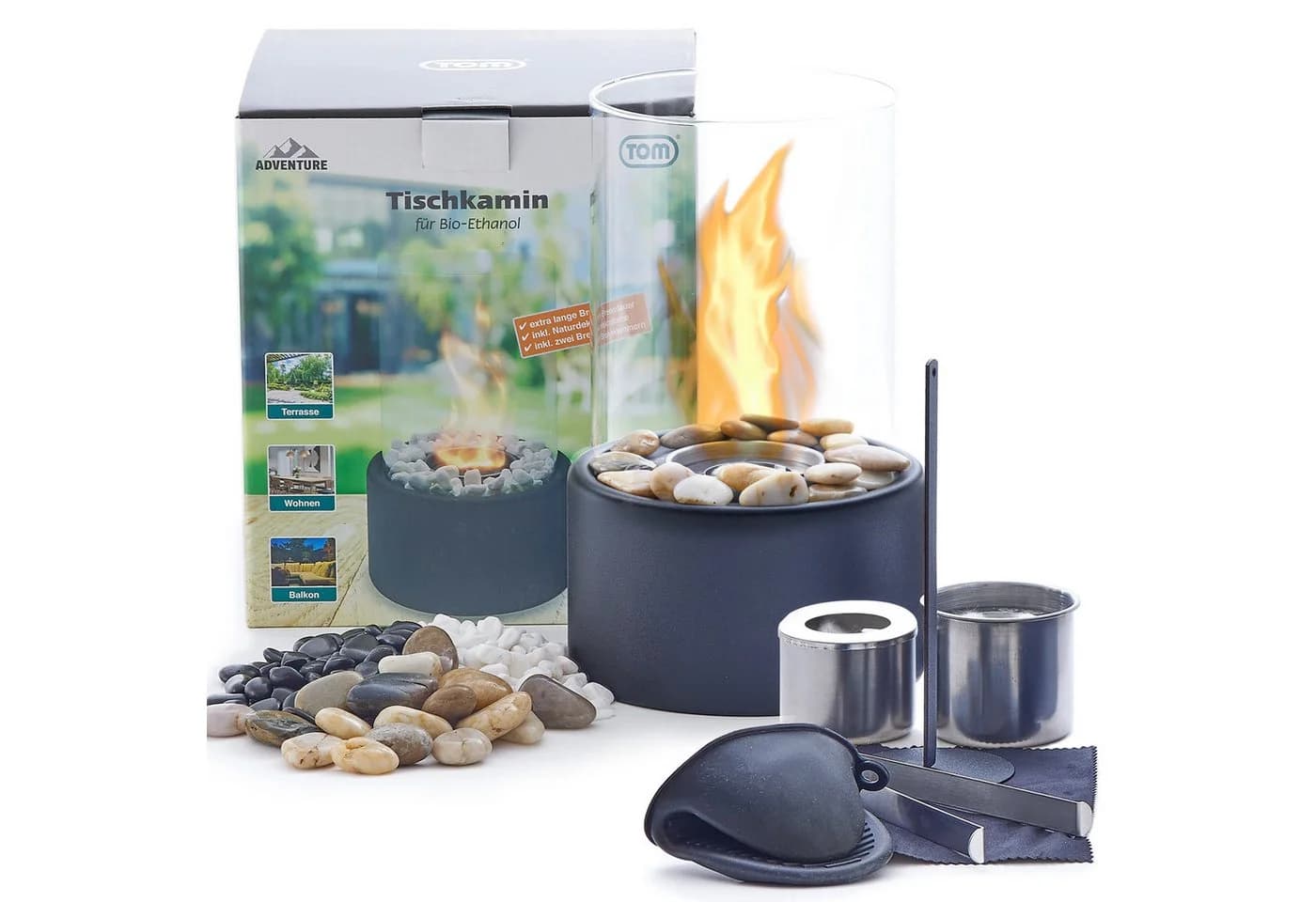 TOM Ethanol Tischkamin Rund Komplett Set mit Dekosteine (14-St), Standfuß - Bild 2