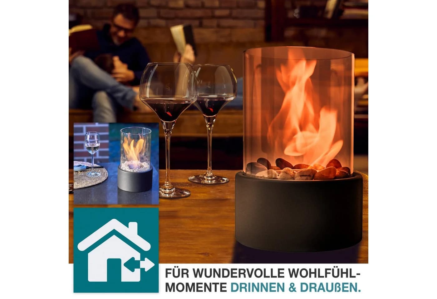 TOM Ethanol Tischkamin Rund Komplett Set mit Dekosteine (14-St), Standfuß - Bild 3