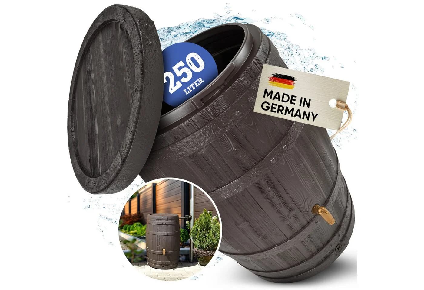 4rain Regentonne Vino 250 Liter dunkelbraun Holzfassoptik - Bild 4