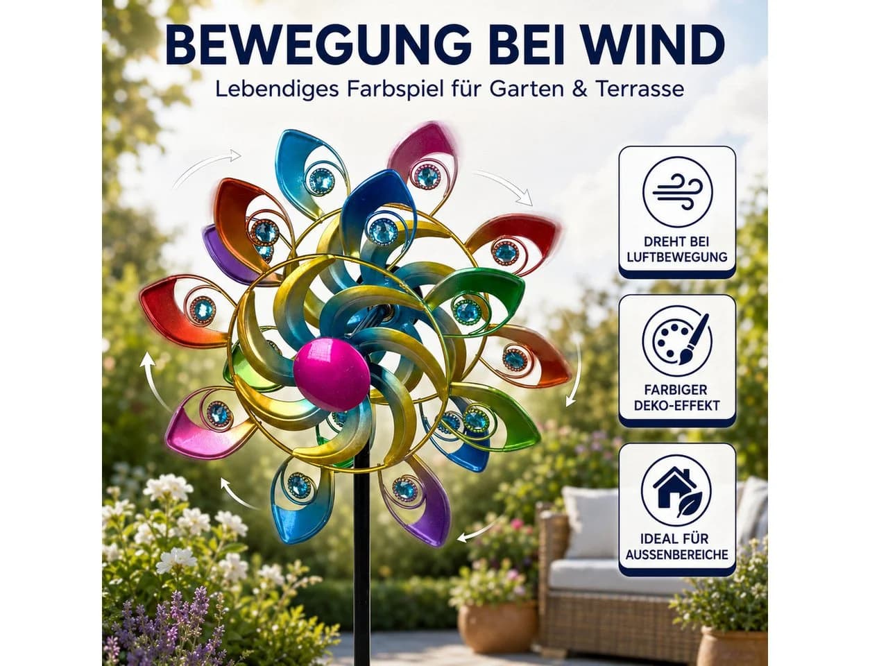 formano Gartenfigur Buntes Windrad Metall Windspiel Windmühle 109 cm - Bild 5