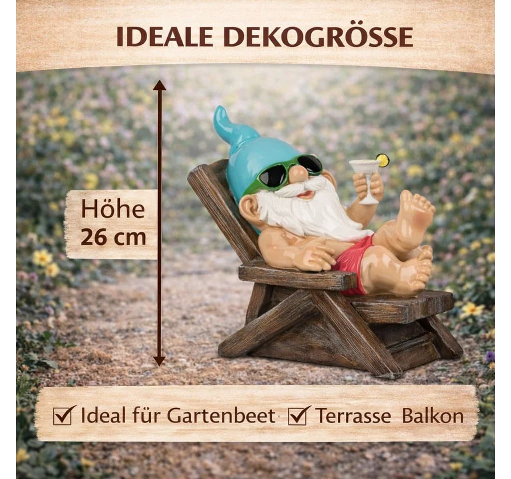 Formano Gartenzwerg 2er Set Liegestuhl 26cm Kunststein - Bild 5