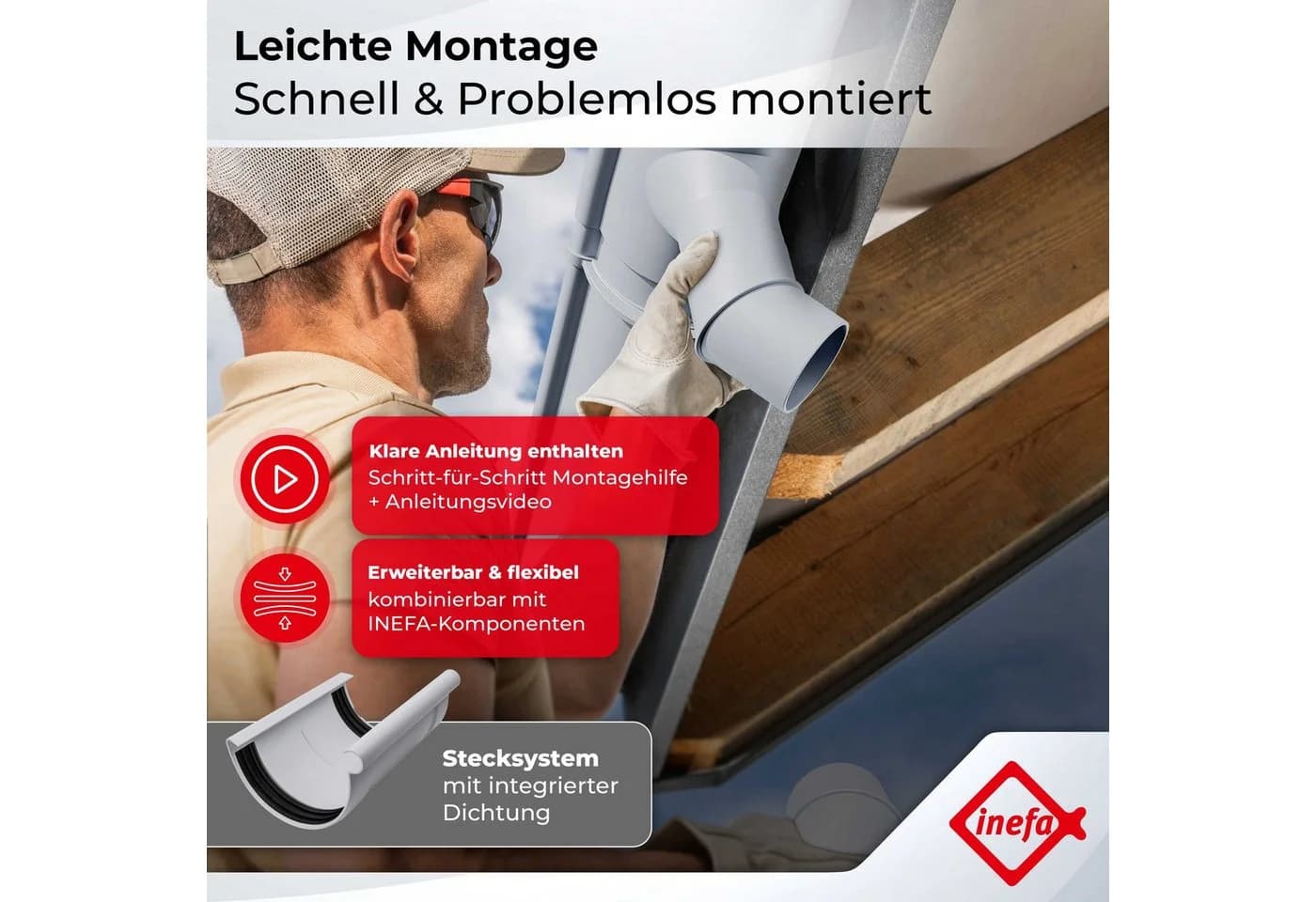 INEFA Dachrinnen-Set PVC halbrund NW100 für zwei Dachseiten - Bild 5