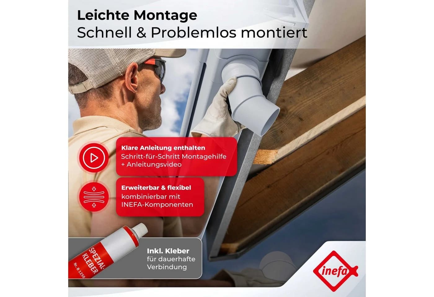 INEFA Dachrinne NW 83 Dachrinnen-Set PVC kastenförmig für Terrasse und Gartenhaus, 3m - Bild 5