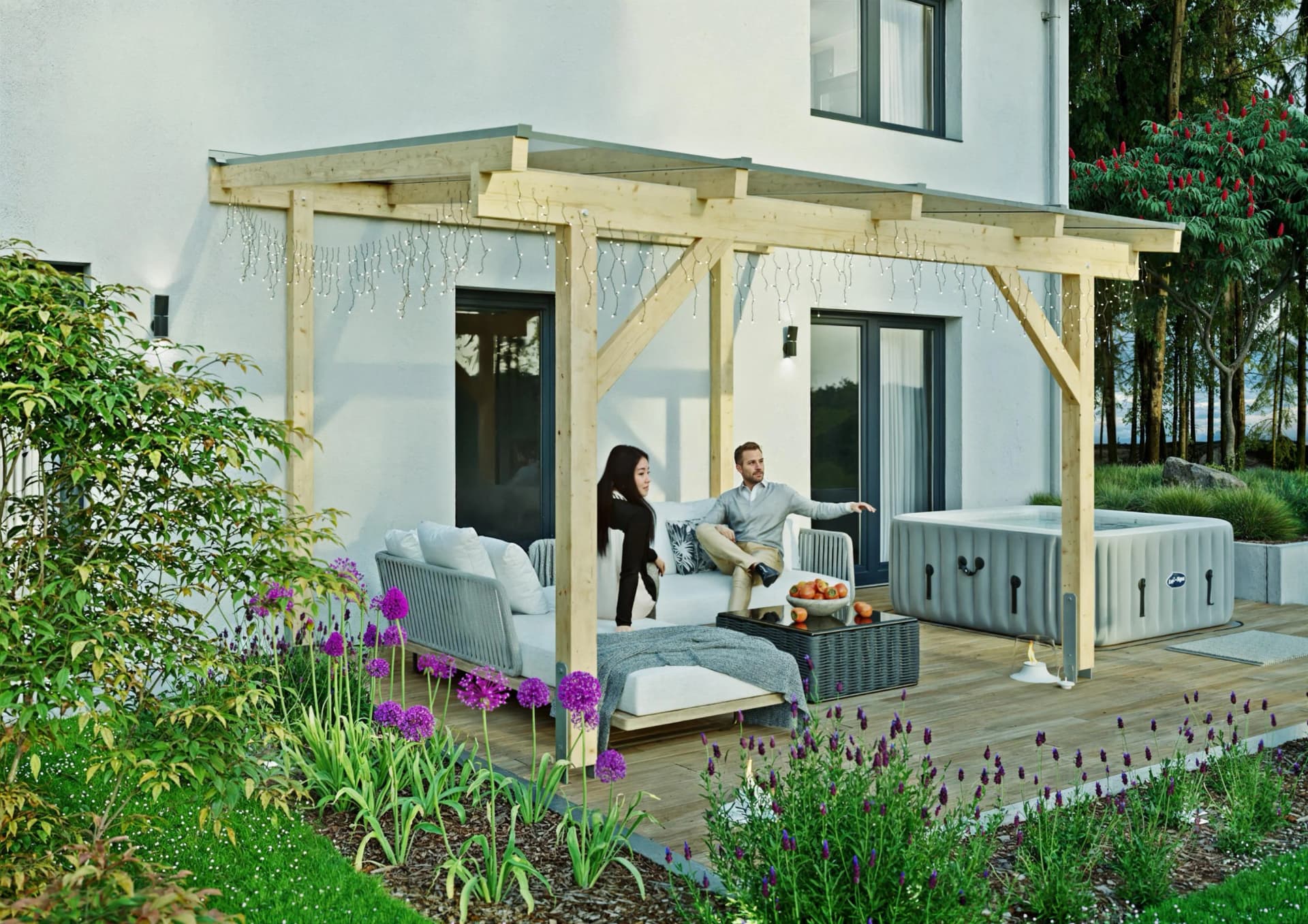 Terrassendach KONIFERA Capella Beige Fichtenholz Polycarbonat