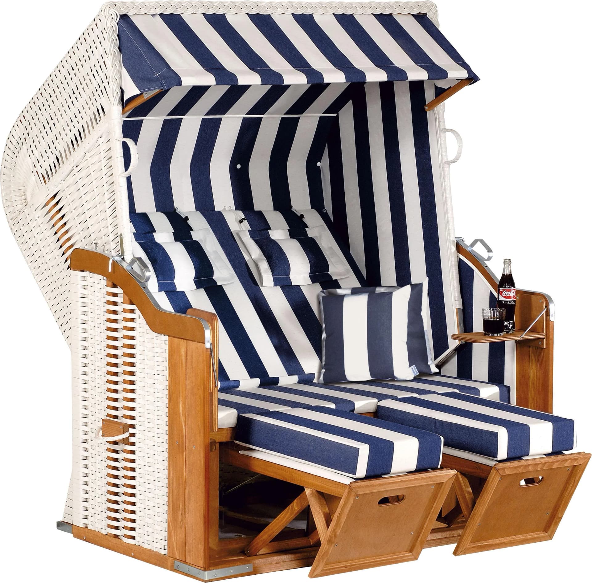 Strandkorb SUNNYSMART Rustikal 250 Plus XL 2-Sitzer Blau-Weiß