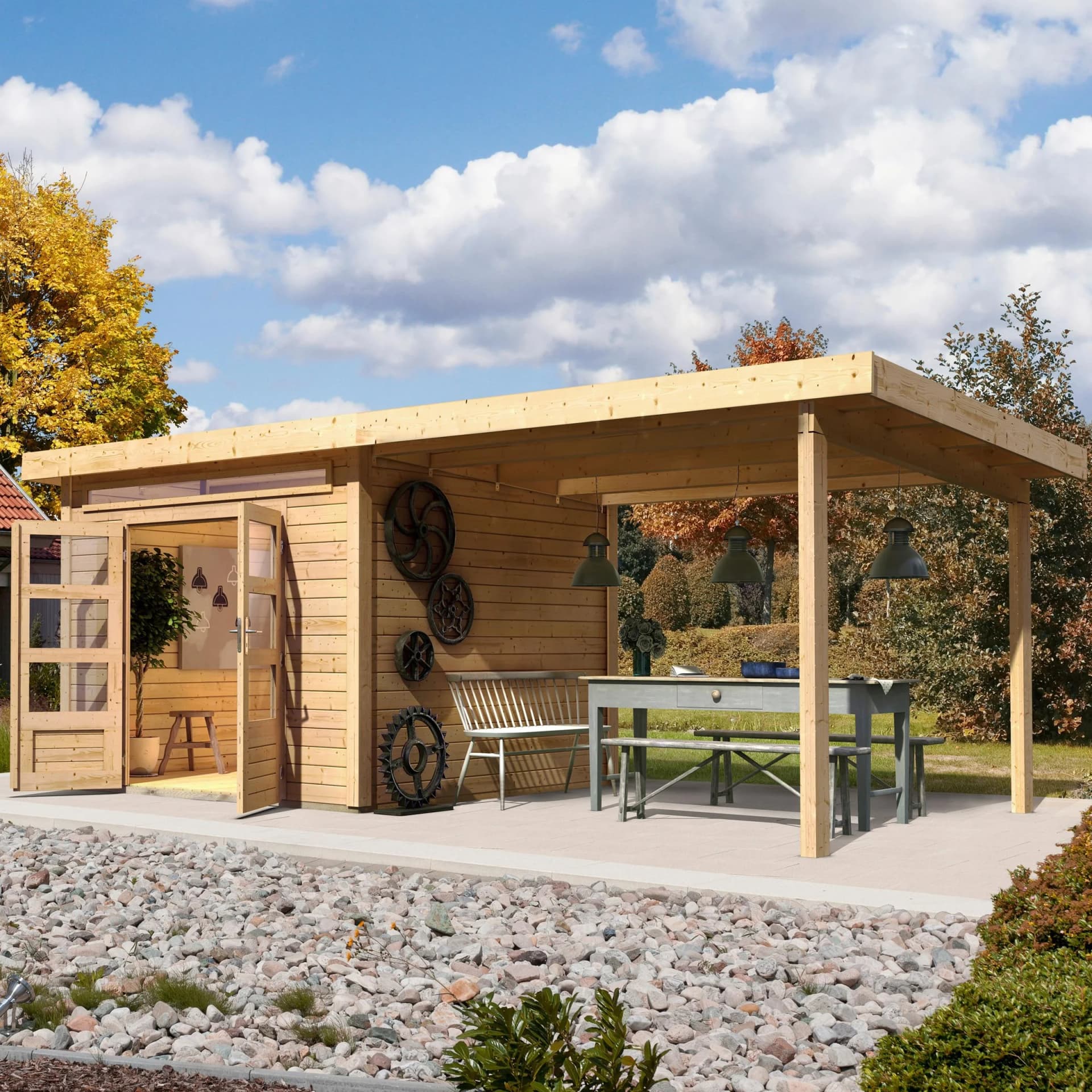 Gartenhaus KARIBU "Ammersee 4" Naturbelassen Holzwerkstoff