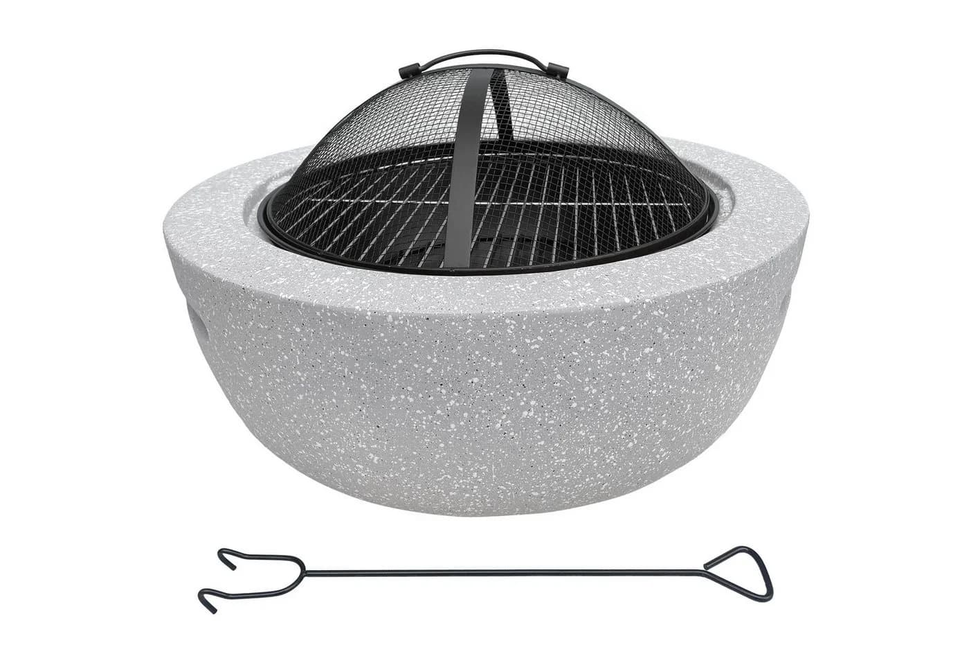 IC Gardenworld Feuerschale 2-in-1 mit Grillfunktion Grau Granit-Optik