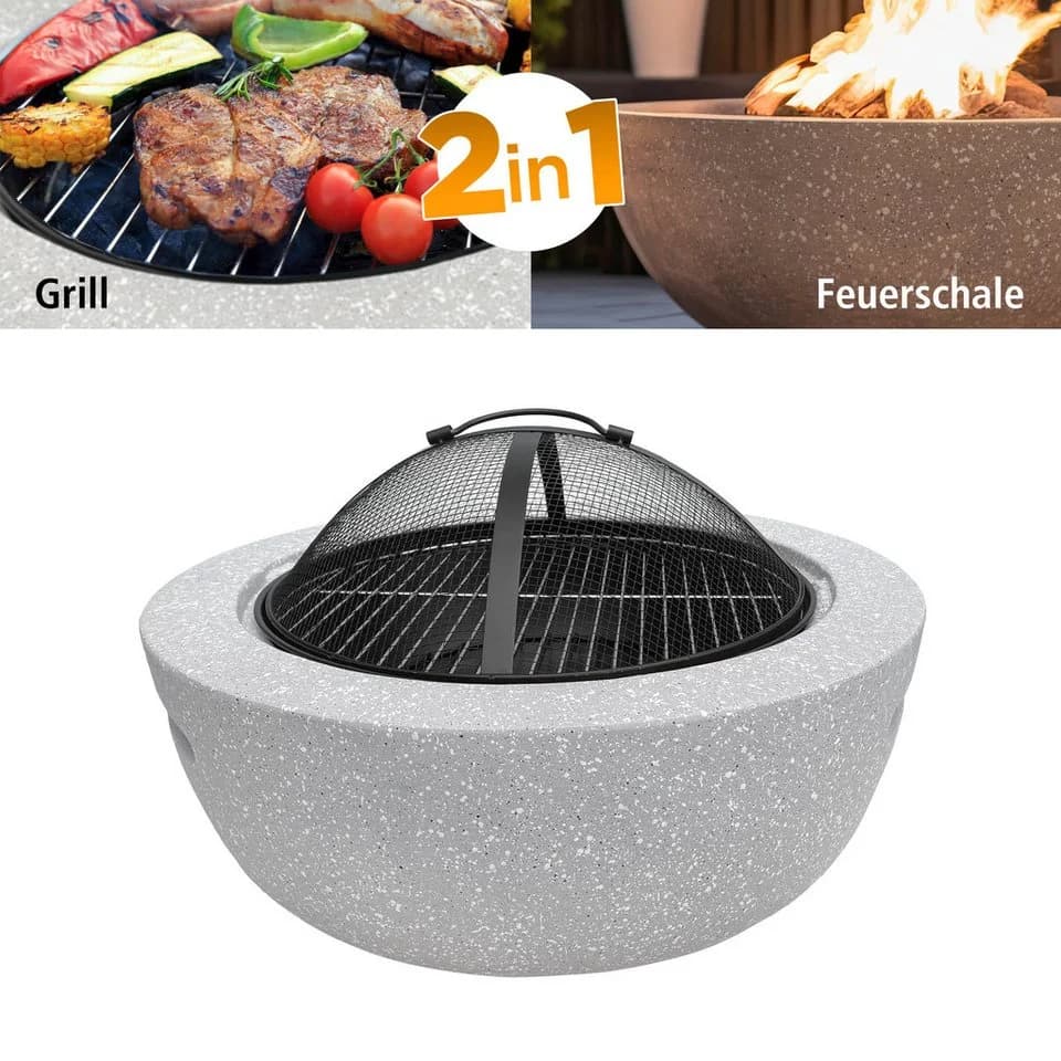 IC Gardenworld Feuerschale 2-in-1 mit Grillfunktion Grau Granit-Optik - Bild 5