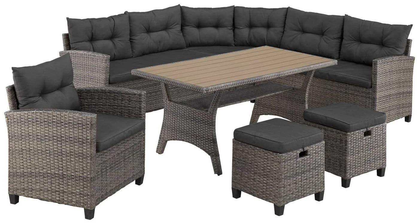 KONIFERA Gartenlounge-Set Keros Premium 8-tlg. Grau/Braun Polyrattan