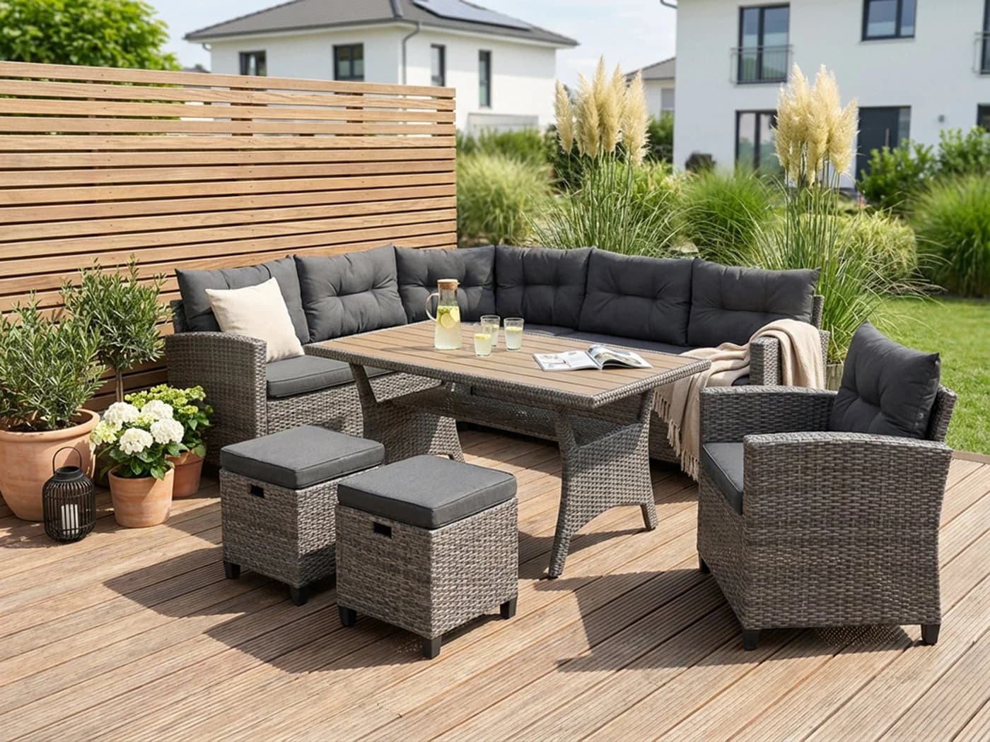 KONIFERA Gartenlounge-Set Keros Premium 8-tlg. Grau/Braun Polyrattan - Bild 2