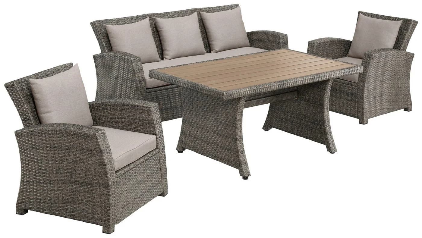 KONIFERA Gartenlounge-Set Siros 12-tlg. Polyrattan Braun/Beige