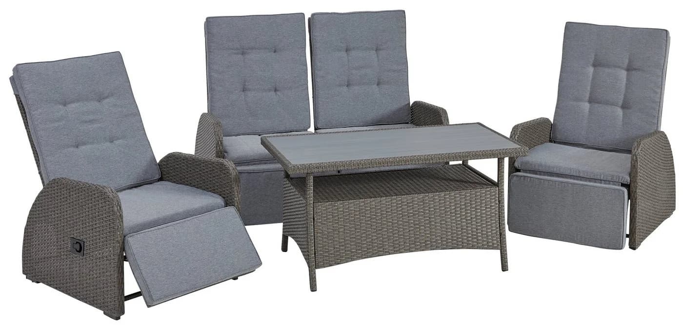 Konifera Gartenlounge-Set Vigo Grau Poly Rattan mit verstellbarer Lehne