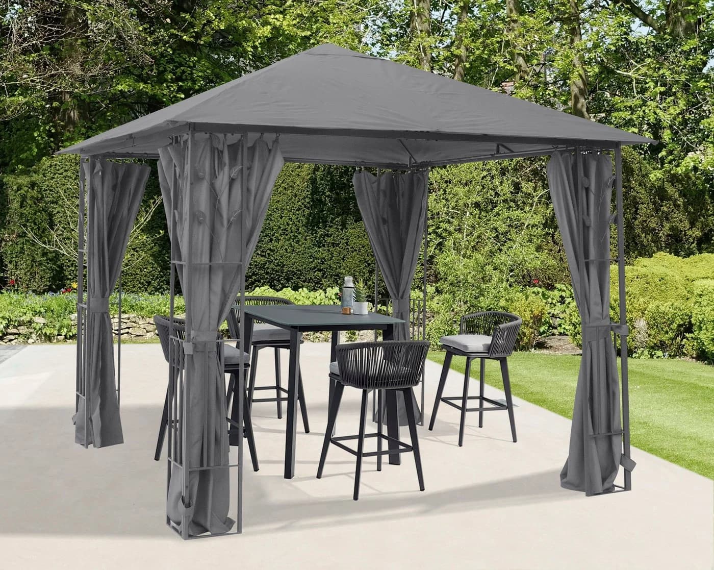 KONIFERA Pavillon Athen Blätter-Optik Schwarz mit 4 Seitenteilen