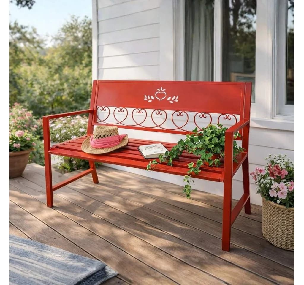 DanDiBo Gartenbank Metall Wetterfest Rot 2-Sitzer - Bild 2