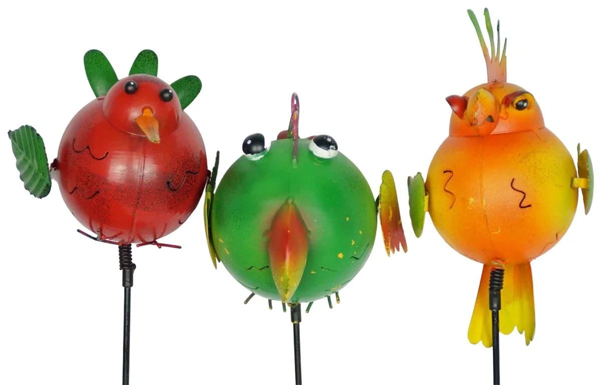 Denk Gartenstecker 3er Set bunte fliegende Tiere Metall - Bild 2