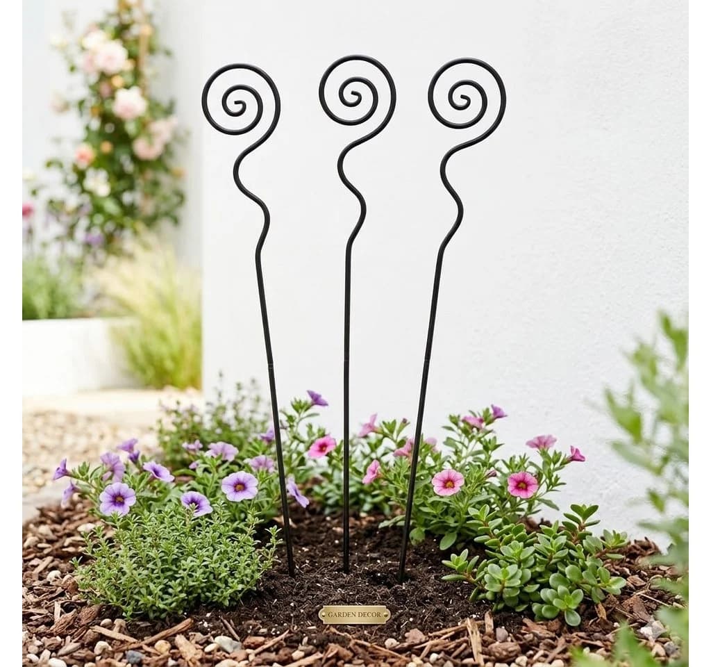 Gartenursel Gartenstecker 3er Set Spirale Metall Schwarz-Braun