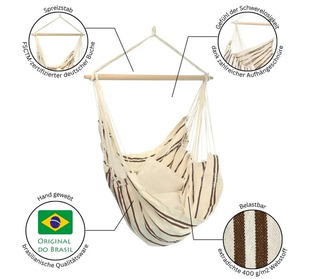 Amazonas Hängesessel Brasil KingSize Beige Handgefertigt Recycelt
