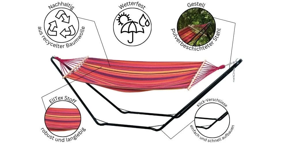 Amazonas Hängematte mit Stahlgestell 100kg belastbar 200x100 cm