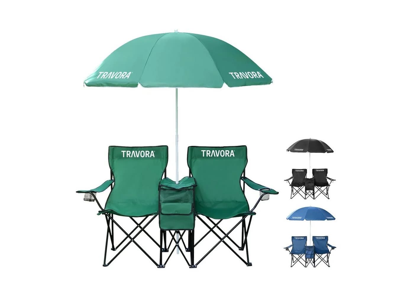 MOVAN Campingstuhl 2er Partner mit Sonnenschirm und Kühlbox - Grün - Bild 2