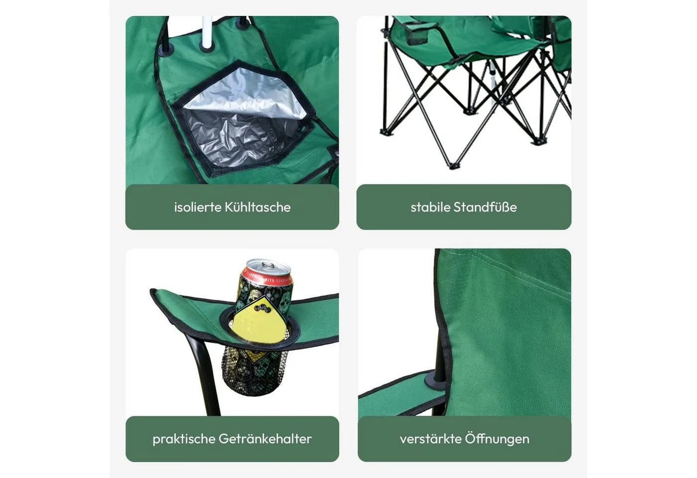 MOVAN Campingstuhl 2er Partner mit Sonnenschirm und Kühlbox - Grün - Bild 4