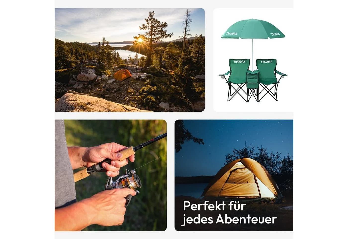 MOVAN Campingstuhl 2er Partner mit Sonnenschirm und Kühlbox - Grün - Bild 5