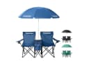 MOVAN Campingstuhl 2er Partner Anglerstuhl mit Sonnenschirm und Kühlfach Blau Bild 2