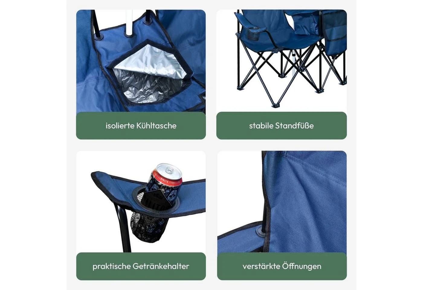MOVAN Campingstuhl 2er Partner Anglerstuhl mit Sonnenschirm und Kühlfach Blau - Bild 4