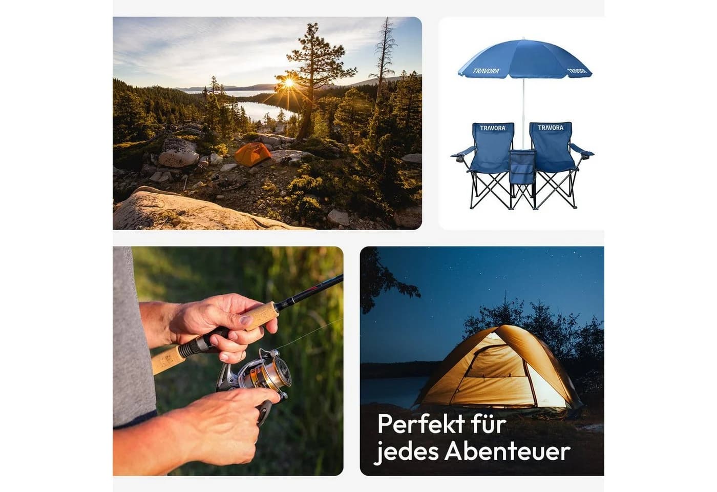 MOVAN Campingstuhl 2er Partner Anglerstuhl mit Sonnenschirm und Kühlfach Blau - Bild 5