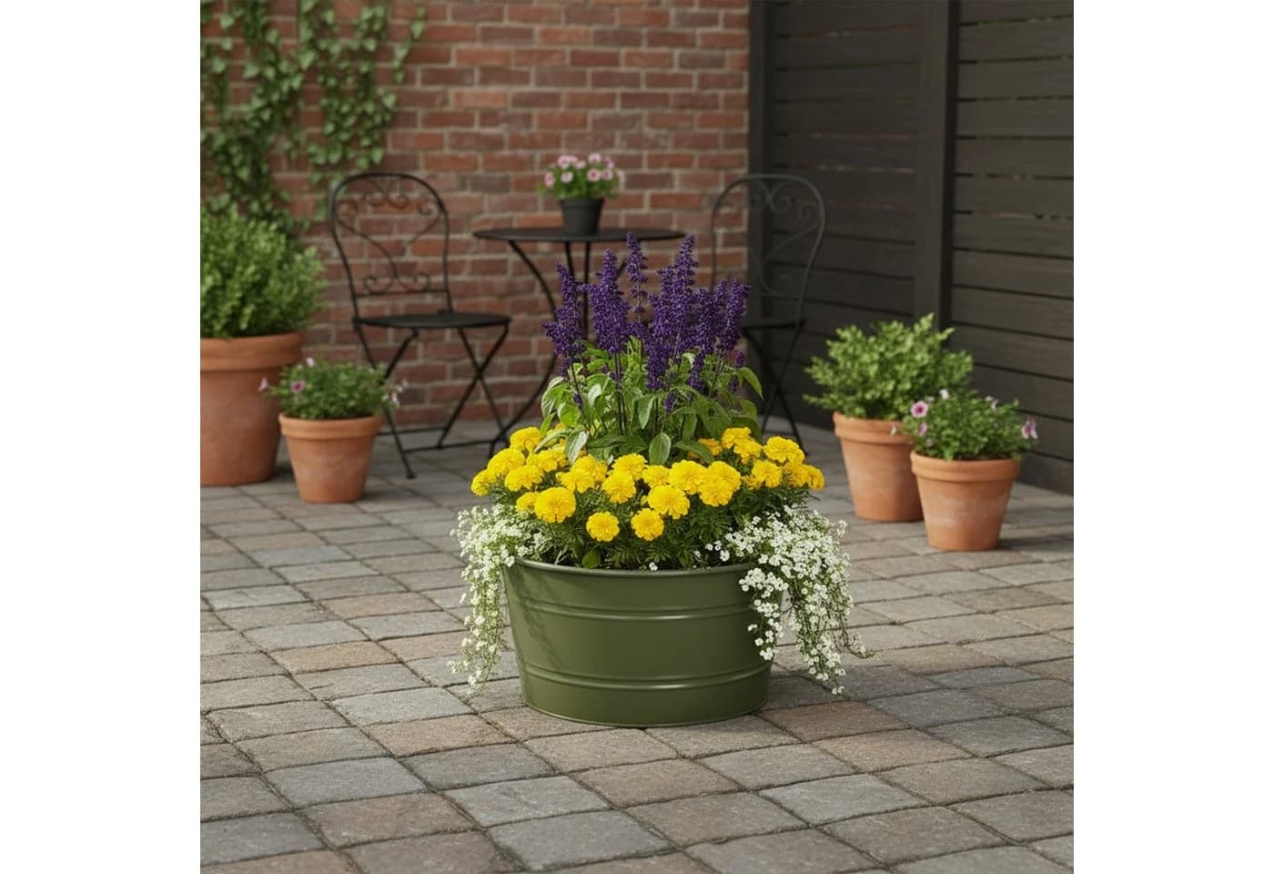 colourliving Pflanztopf Beat rund Metall Kordelgriff Grün