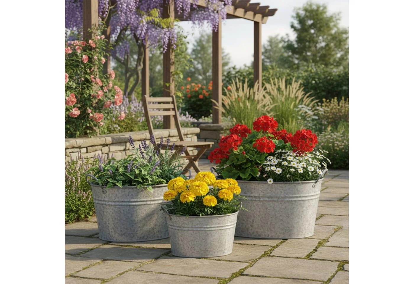 colourliving Blumentopf 3er Set Zinkwannen oval Silber - Bild 3