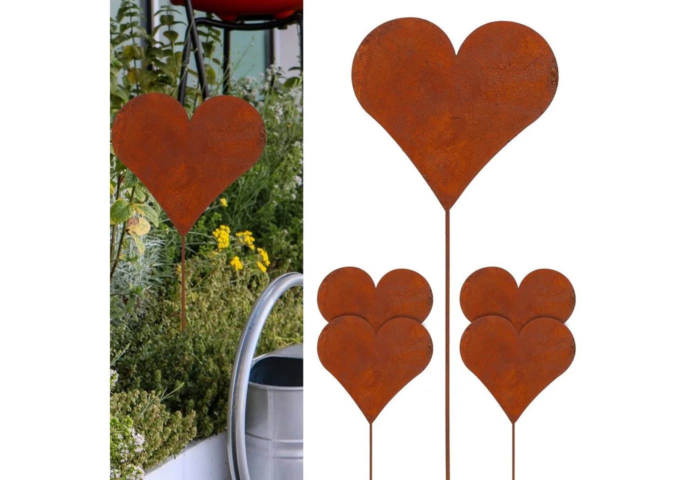 CEPEWA Gartenstecker 6er Set Herz Rost-Design - Bild 2