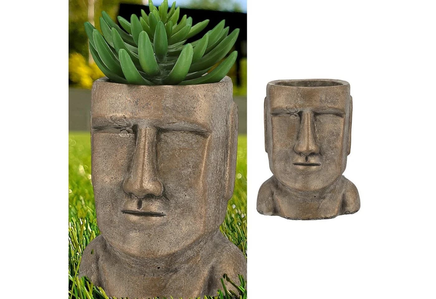 CEPEWA Moai Pflanztopf Terracotta Gold Gartenfigur