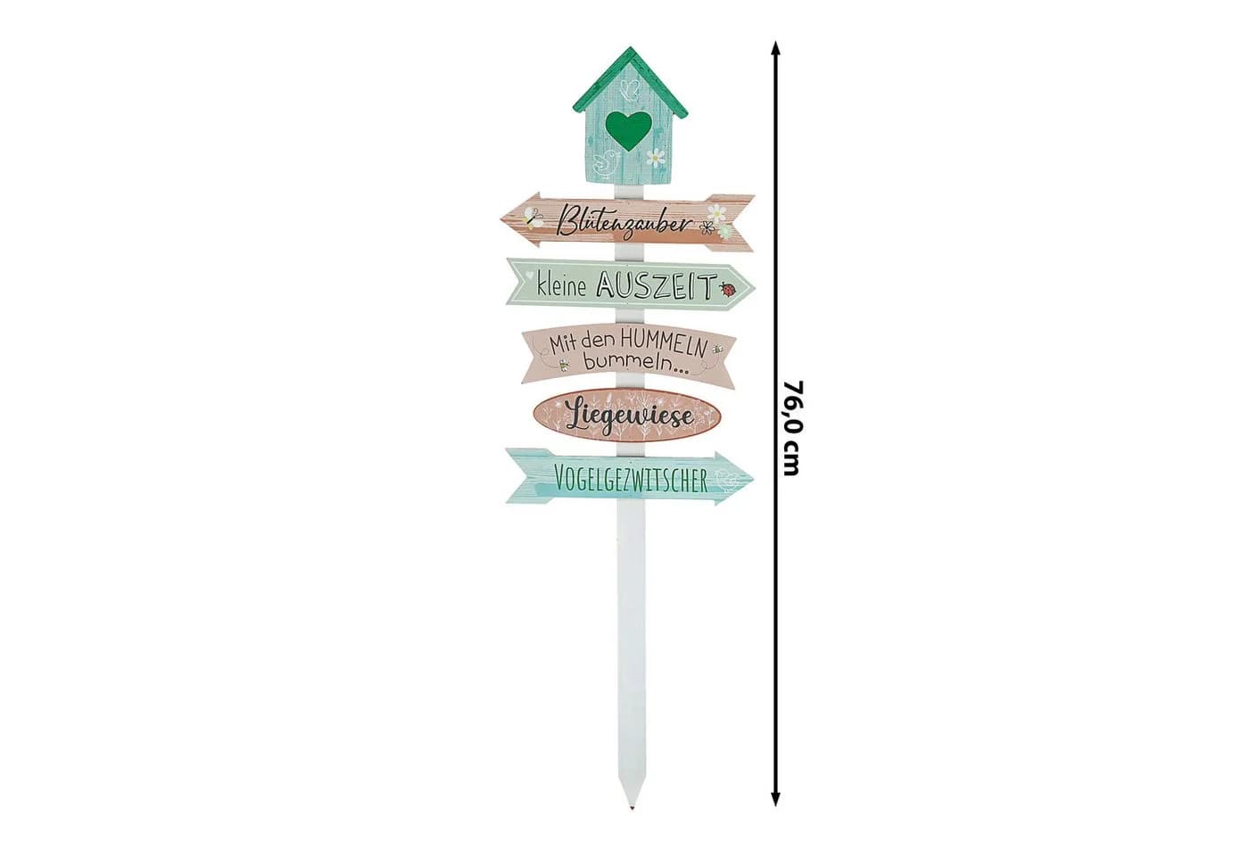 CEPEWA Gartenstecker Wegweiser Holzschild 76cm grün rosa