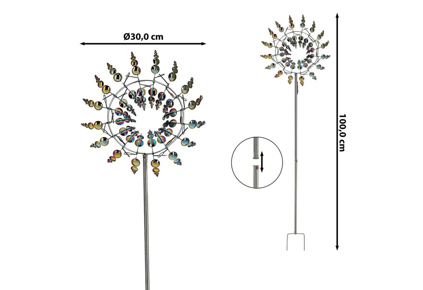 CEPEWA Windrad 3D 16 Flügel Multicolor Metallic-Effekt Gartenstecker