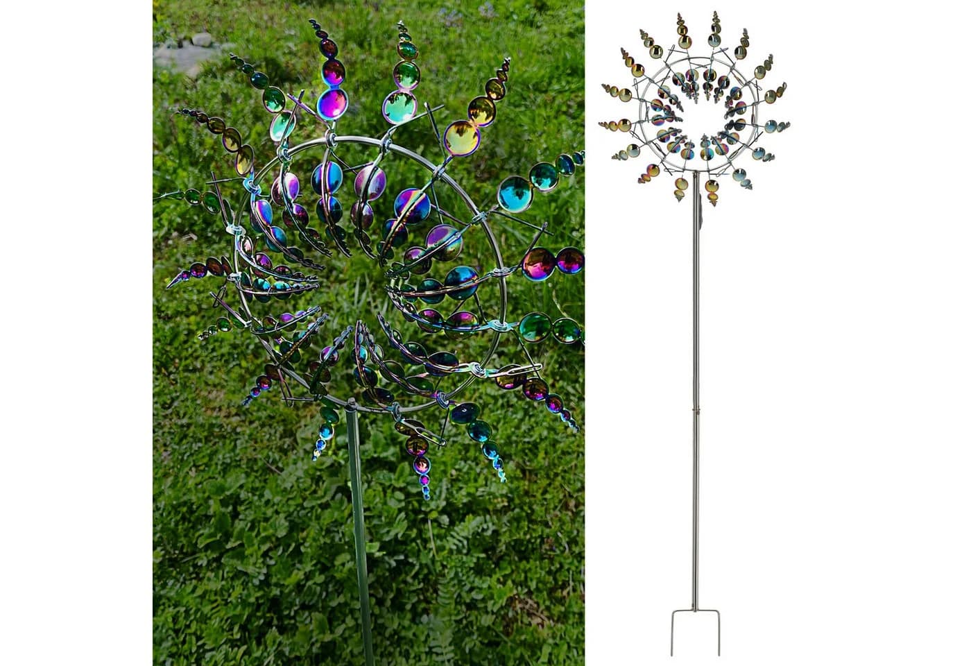 CEPEWA Windrad 3D 16 Flügel Multicolor Metallic-Effekt Gartenstecker - Bild 2