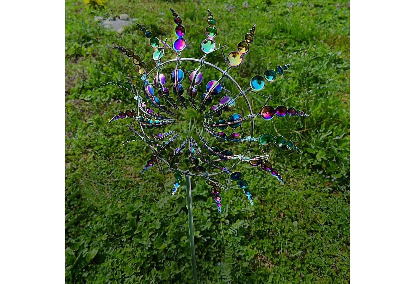 CEPEWA Windrad 3D 16 Flügel Multicolor Metallic-Effekt Gartenstecker - Bild 3