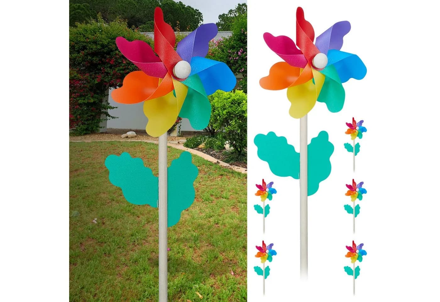CEPEWA Windspiel Windrad 6er Set Ø11cm H30cm Holzstab Kunststoff bunt - Bild 2