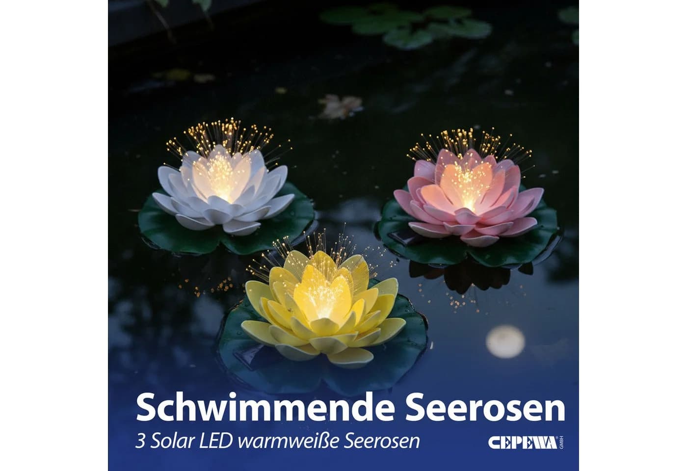 CEPEWA LED Seerose Solar 3er Set Gelb Rosa Weiß - Bild 3