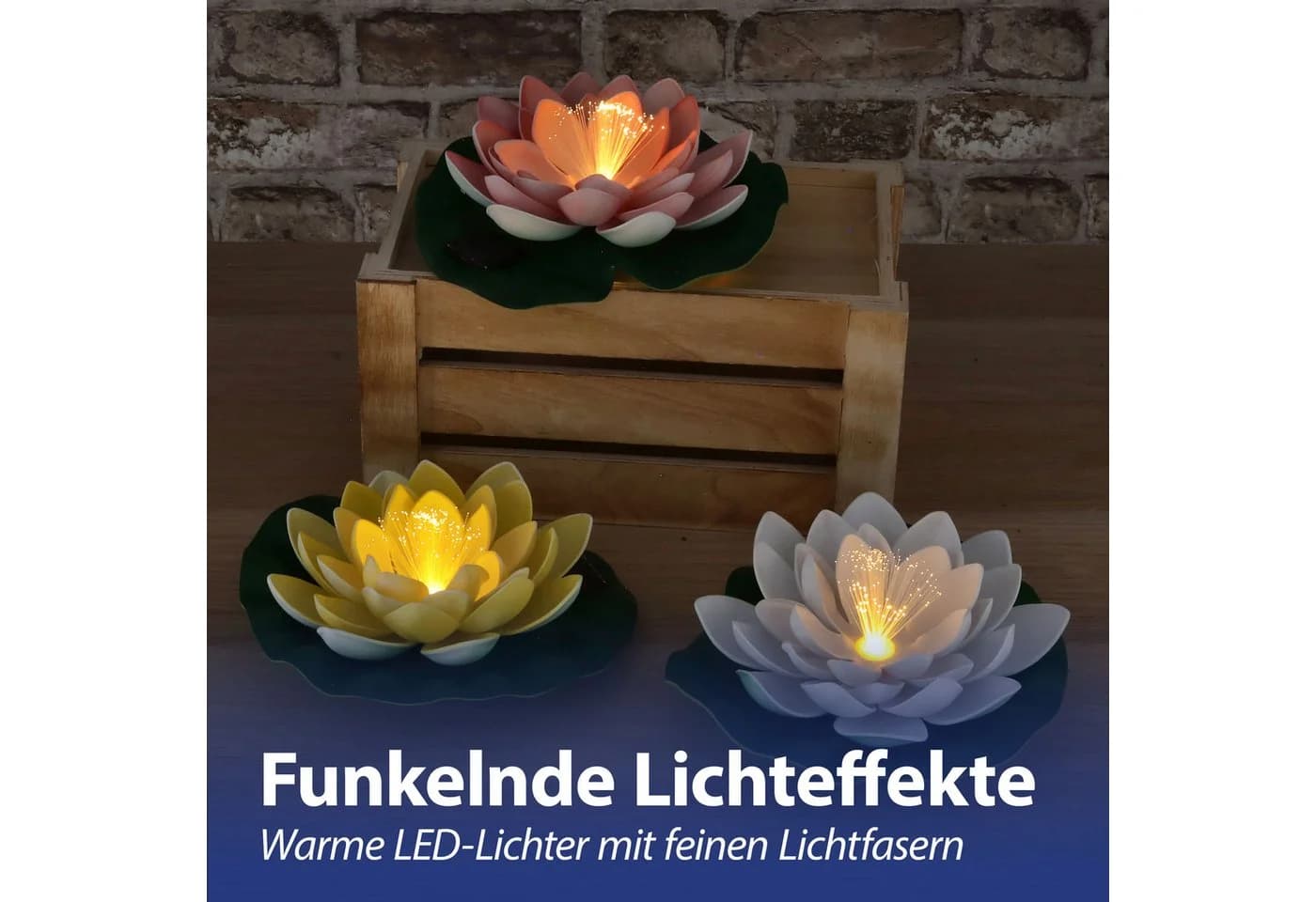 CEPEWA LED Seerose Solar 3er Set Gelb Rosa Weiß - Bild 4