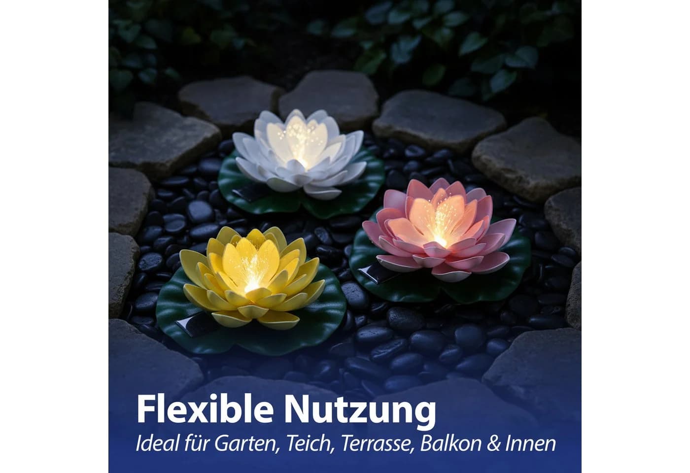 CEPEWA LED Seerose Solar 3er Set Gelb Rosa Weiß - Bild 5