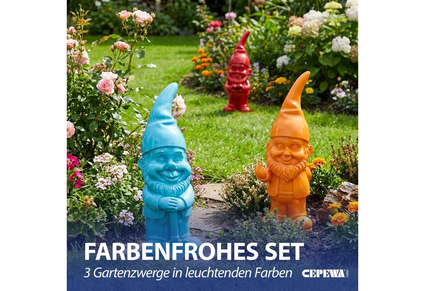 CEPEWA Gartenzwerg 3er Set XL Polyresin Bunt - Bild 3