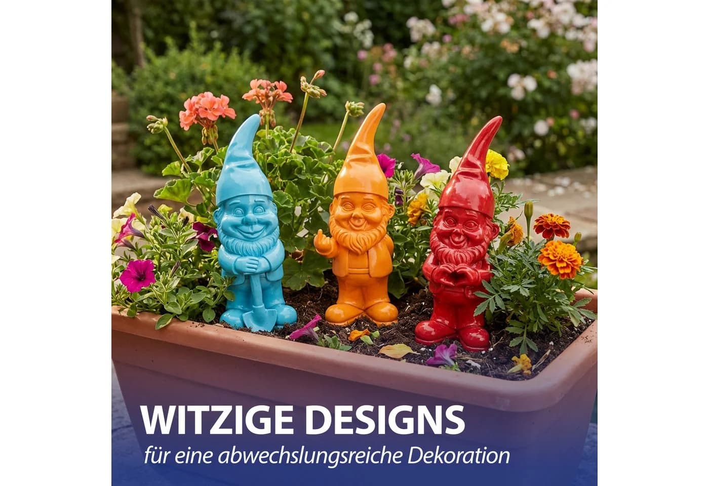CEPEWA Gartenzwerg 3er Set XL Polyresin Bunt - Bild 5