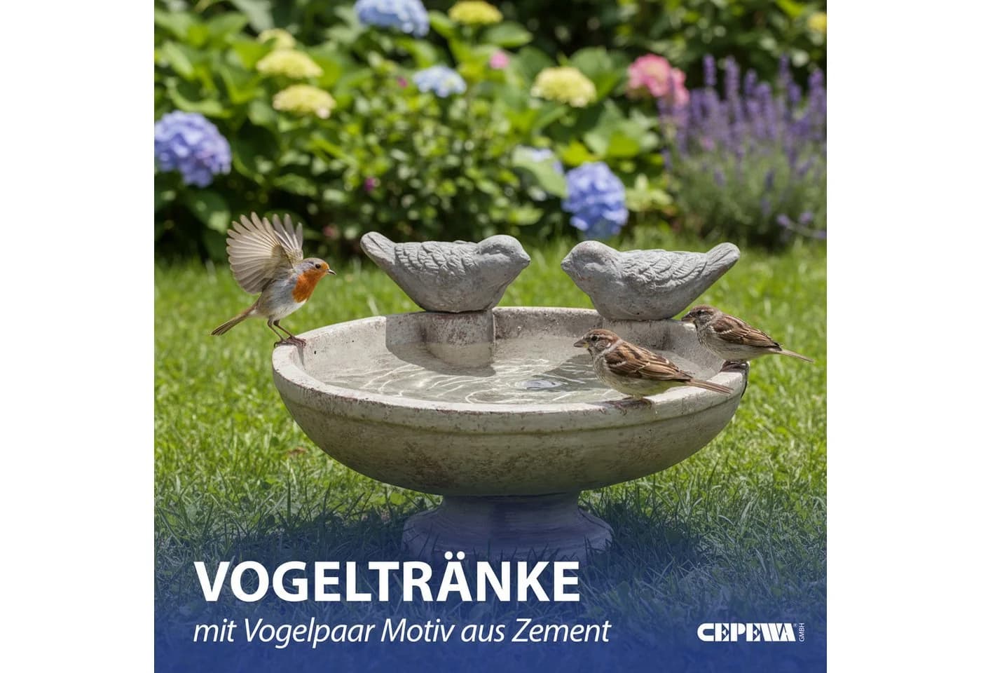 CEPEWA Vogeltränke Grau Zement mit Vogel-Deko - Bild 3