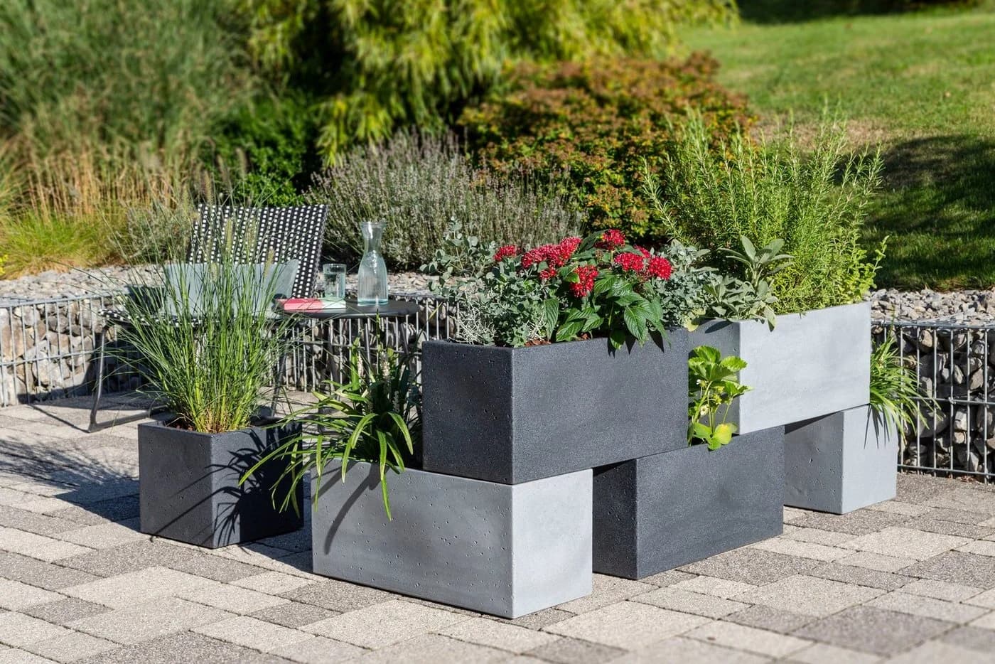 Scheurich Blumentopf 80/240 C-CUBE LONG Beton-Optik Schwarz