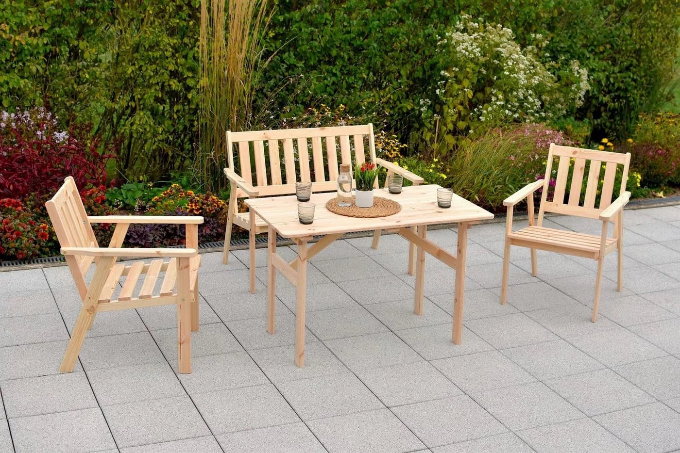 Merxx Sylt Set 5tlg. Gartenmöbel Kiefernholz 2 Sessel Bank Tisch - Bild 2