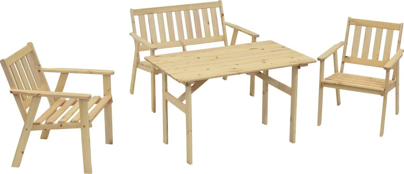 Merxx Sylt Set 5tlg. Gartenmöbel Kiefernholz 2 Sessel Bank Tisch - Bild 3
