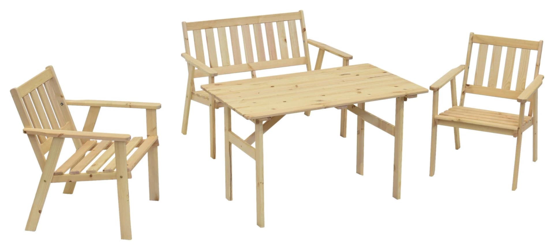 Merxx Sylt Set 5tlg. Gartenmöbel Kiefernholz 2 Sessel Bank Tisch - Bild 5
